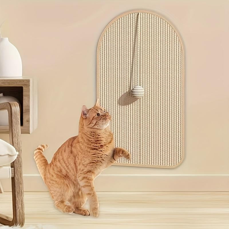 Durable Sisal Cat Scratching Pad, Sofa-Safe Scratch Board with Interactive Toy for Cats, Non-Slip Pet Furniture Protector